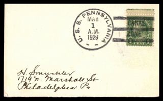 Mayfairstamps 1929 Us Naval Uss Pennsylvania Canal Zone Cover Wwb37817