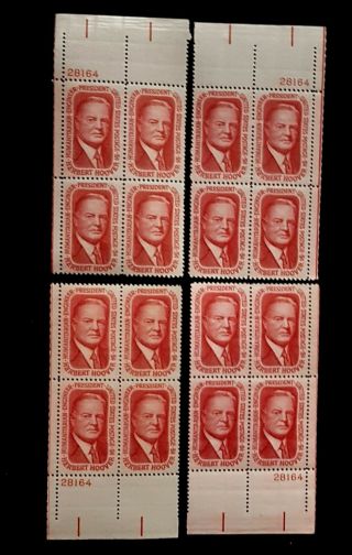 1965 Matching 4 Corners Plate Blocks 1269 Mnh Us Stamps Herbert Hoover