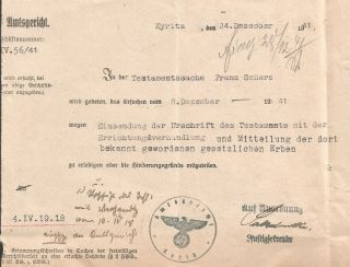 1941 Nazi Germany Summon For The Hearing In Kyritz In Brandenburg Germany