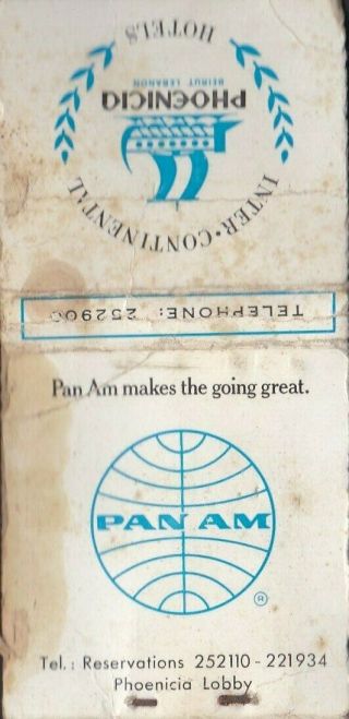 Phoenicia Hotel Pan Am Rare Vintage Old Advertising Match Book