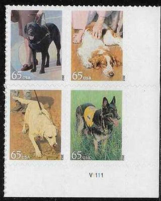 Scott 4604 - 07 Us Stamp 2012 65c Dogs At Work Mnh Plate Block Of 4 Lr