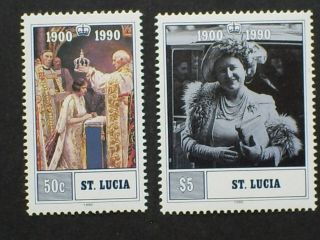 St Lucia Stamp Set Of 2.  The Queen Mother 90th Birthday 1900 - 1990.  Un Mounted
