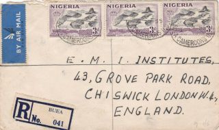 1955 Nigeria Southern Cameroons Buea Registered Air Mail Cover To England 58