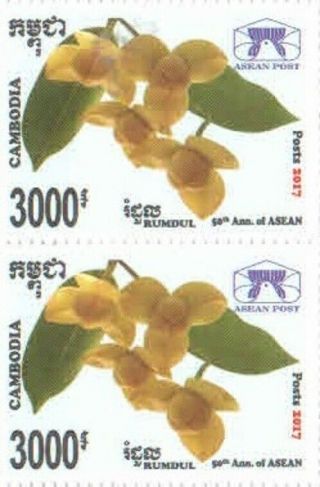 Cambodia Khmer 2017 Stamp Rumdul 50th Ann.  Of Asean 3000 Riel Block Of 2 Stamps