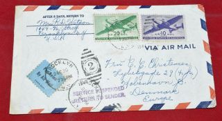 Us To Denmark Dec 30 Service Suspended 1941 Wwii Censored Airmail Cover