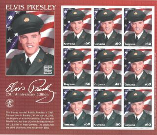 Elvis Presley 25th Anniversary Edition Stamp Sheet Guyana
