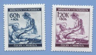 Germany Nazi Third Reich Nazi 1941 Nurse Soldier B&m Stamp Set Ww2 Era