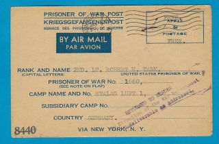 Usa Censored Air Letter 9 Jan 1945 To Pow Stalag Luft 1 - Service Suspended