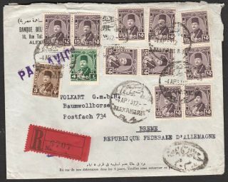 Egypt 1953 Registered & Censored Cover Alexandria To Bremen Germany With History