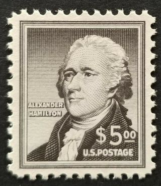 Us Stamps,  Scott 1053,  $5 Hamilton,  Never Hinged Og,  Cv $50