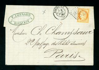 France 1875 40c Cover Bordeaux To Paris (s018)