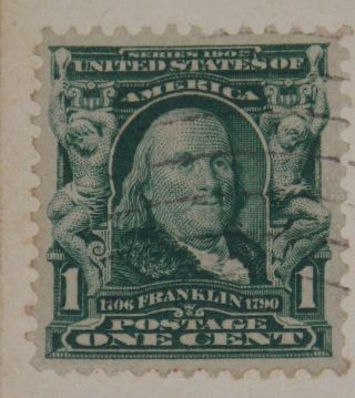 1902 Green Benjamin Franklin One Cent Stamp Ocean Grove Nj 1905 Postmark