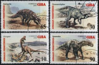 [kuba]prehistoric Animal Dinosaurs Stamps 2005 Total 4 Pic/set （postmark）
