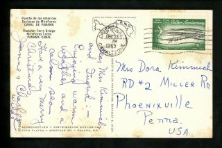 Us Postal History Canal Zone C36 Postcard Bridge Airmail 1965 Cristobal To Pa