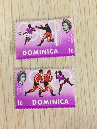 2 Dominica Postage Stamps 1968 Mexico Olympics Soccer / Football Mnh