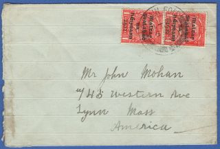 W603 - Ireland 1922 1d Pair On Cover,  Cluain Eols Usa,  Type 1 Ovpt Varieties