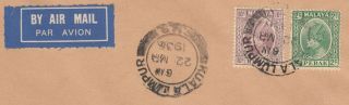MALAYA 1936 air mail cover KUALA LUMPUR,  PERAK - KOWLOON,  HONG KONG official FFC? 2