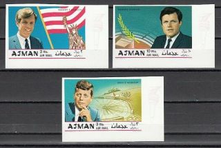 Ajman,  Mi Cat.  445 - 447 B.  John,  Robert And Ted Kennedy Shown.  Imperf Issue.