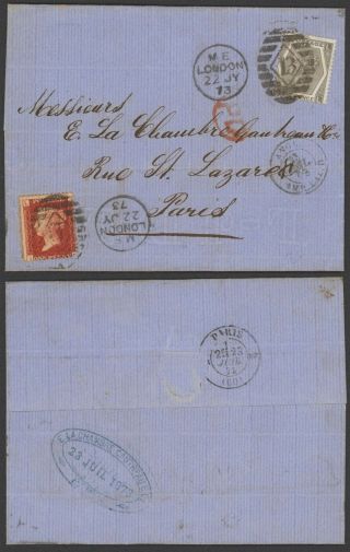 Gb Victoria 1873 - Cover London To Paris France D99