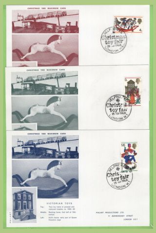 G.  B.  1968 Christmas Set Of Three Philart Maximum Cards,  Selfridges Toy Fair