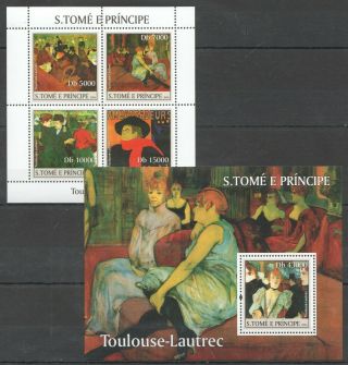 Z039 2004 S.  Tome & Pricnipe Art Famous Paintings Toulouse - Lautrec Bl,  Kb Mnh