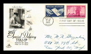 Dr Jim Stamps Us 20c Special Delivery Dual Franked First Day Cover Scott E20