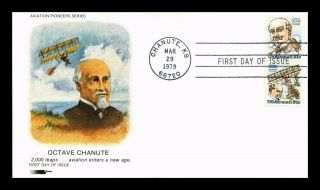 Us Cover Octave Chanute Aviation Pioneer Air Mail Fdc Pair Softones Cachet
