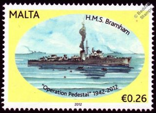 Hms Bramham (l51) Hunt Class Escort Destroyer Warship Wwii Malta Convoys Stamp