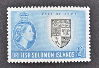 B.  Solomon Islands,  Qeii,  1956,  £1 Black & Blue Value,  Sg 96,  Mm,  Cat £35.