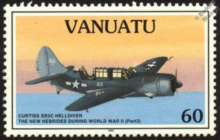 Wwii Us Navy Curtiss Sb2c Helldiver Dive Bomber Aircraft Stamp (1995 Vanuatu)
