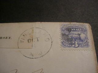 US 1869 114 3 - cent Cover,  VINELAND,  N.  J.  TO WILLIAMSPORT,  PA.  10 - 05 - 2