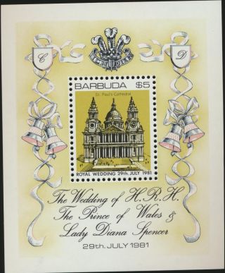 Princess Diana Royal Wedding Nh Barbuda Souvenir Sheet 1981 496 St Paul 