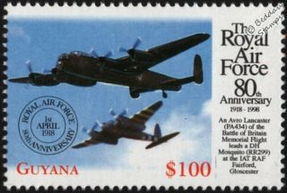Avro Lancaster & Dh.  98 Mosquito Aircraft Stamp (1998 Raf 80th Anniversary)