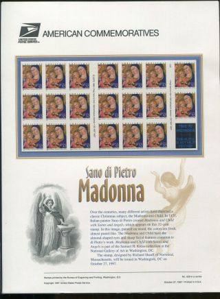 Us Souvenir Panel Cp533 / 3176a 32c Madonna & Child 