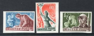 Hungary 1950 Peace Set Of 3 Imperf