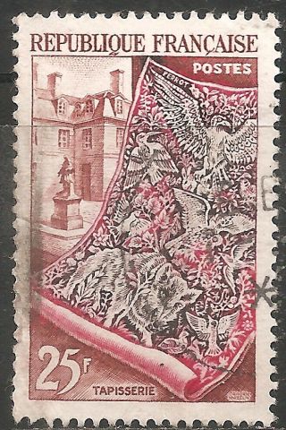 France Stamp - Scott 711/a238 25fr Red Brown Carmine & Black Brown Canc/lh 1954