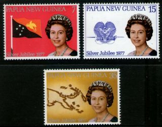 Papua Guinea 1977 Silver Jubilee Set Of 3 Unhinged