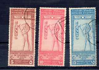 3 Egypt Sg 123 - 125 Stamps 1925 Geographical Congress Id 946