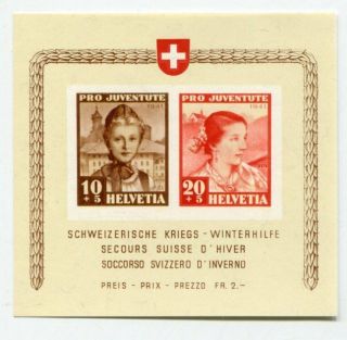 Switzerland 1941 Pro Juventute Costumes Mnh Mini Sheet