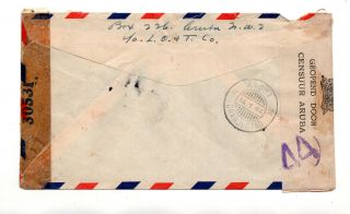 Aruba to US censored examined airmail stamp cover Curaco Luchtpost 1944 ID 331 2