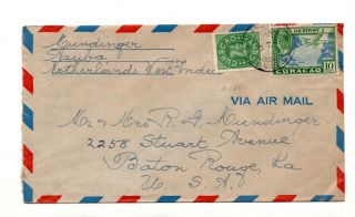 Aruba Nwi To Us Baton Rouge La Airmail Stamp Cover Curaco Luchtpost 1947 Id 334