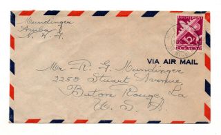 Aruba Nwi To Us Baton Rouge La Airmail Stamp Cover Curaco Luchtpost 1946 Id 332