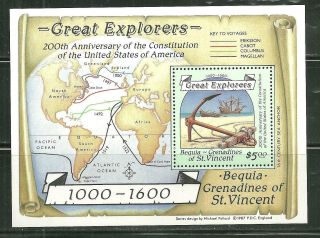 St Vincent Bequia 259 Mnh S/s Great Explorers