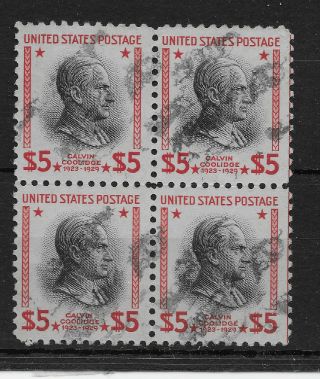Scott 834 Us Stamp Coolidge $5.  00 Block Of 4