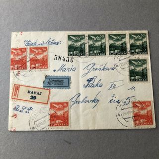 Z) Air Mail Registered Cover Slovakia Czekoslovakia Bum 1944 Havaj Stamp Cut