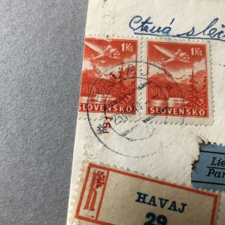 Z) Air mail registered cover Slovakia Czekoslovakia BuM 1944 Havaj stamp cut 2