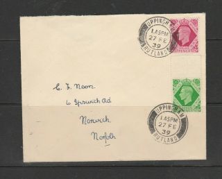 Gb Fdc 1939 Gv1,  7d & 8d,  Plain,  Uppingham,  Rutland Cds,  Hand Addressed