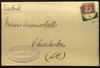 Great Britain 1880 Letter Sheet With Scott 58 ½p To Charleston (sc) Scarce