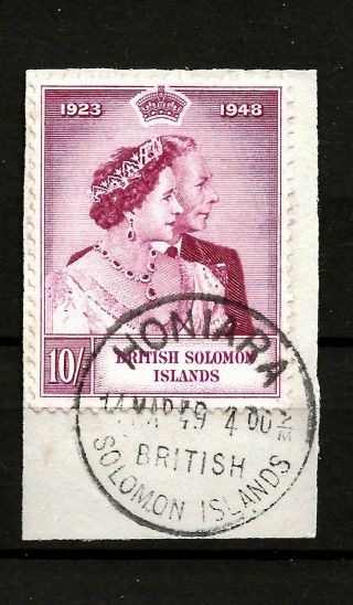 British Solomon Isles (a204) 1948 Silver Wedding 10/ - Fine On Piece Full Pm