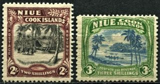 Niue 1938 Issue,  Sg 76 & 77,  2 & 3s,  Hinged,  Cv £47